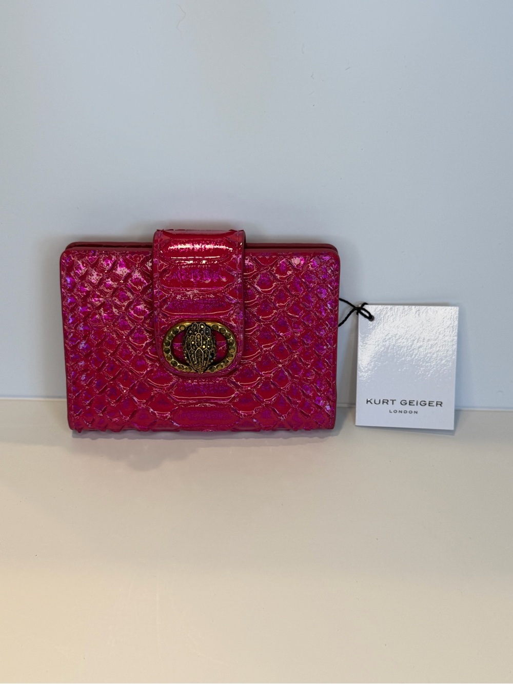Kurt Geiger Chelsea Fold Fuchsia Metallic Snake-Embossed Wallet